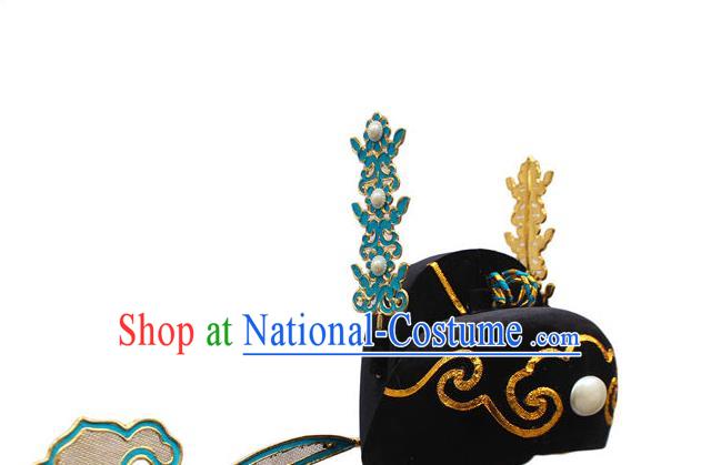 Handmade China Beijing Opera Official Helmet Headwear Ancient Young Childe Hat Peking Opera Xiaosheng Headdress