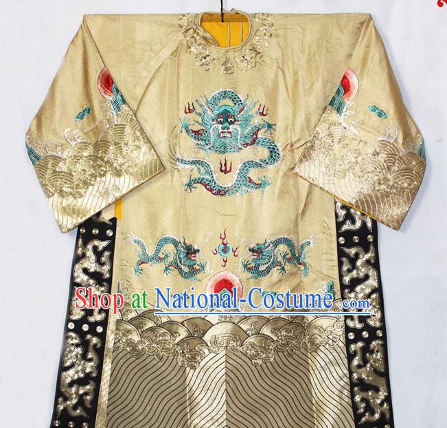 Chinese Traditional Opera Emperor Clothing Beijing Opera Laosheng Garment Costume Peking Opera Elderly Man Embroidered Dragon Robe