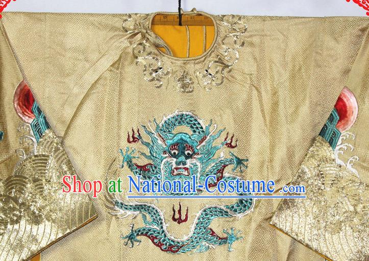 Chinese Traditional Opera Emperor Clothing Beijing Opera Laosheng Garment Costume Peking Opera Elderly Man Embroidered Dragon Robe