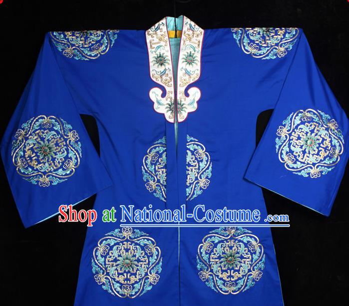 China Ancient Dowager Countess Clothing Beijing Opera Laodan Embroidered Blue Cape Traditional Opera Elderly Woman Garment Costume