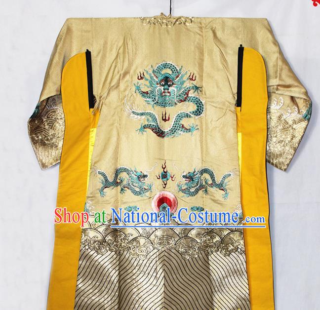 Chinese Traditional Opera Emperor Clothing Beijing Opera Laosheng Garment Costume Peking Opera Elderly Man Embroidered Dragon Robe