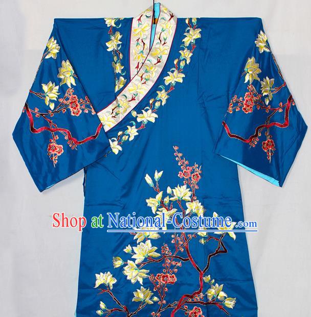 Chinese Peking Opera Young Man Embroidered Blue Robe Traditional Opera Swordsman Clothing Beijing Opera Wusheng Garment Costume