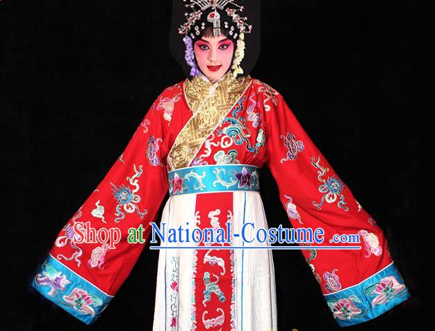 China Ancient Fairy Princess Clothing Beijing Opera Diva Embroidered Red Dress Outfits Traditional Opera Court Beauty Garment Costume