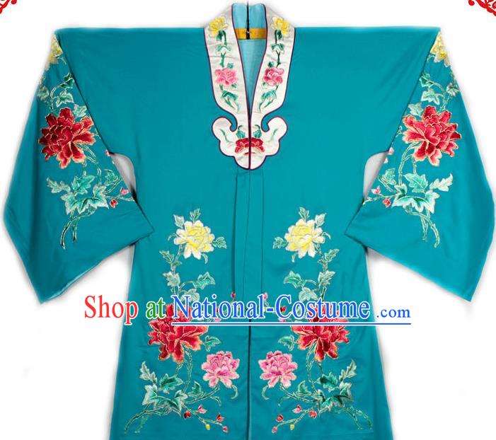 China Ancient Princess Clothing Beijing Opera Actress Embroidered Green Cape Traditional Opera Noble Lady Garment Costume