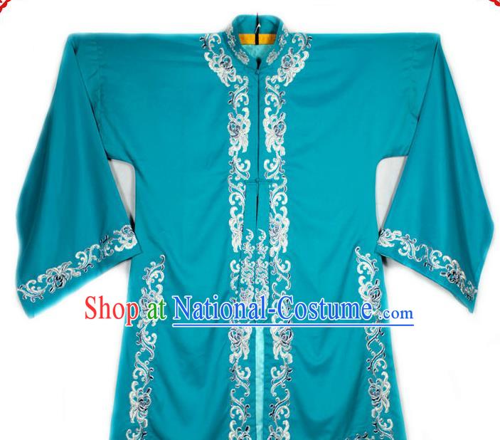 China Traditional Opera Young Woman Garment Costume Ancient Princess Clothing Beijing Opera Actress Embroidered Blue Cape