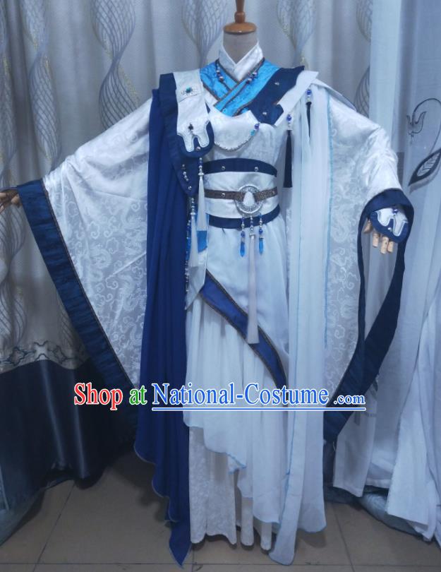 Chinese Traditional Cosplay Swordsman Clothing Puppet Show Murong Shengxue Garment Costumes Ancient Young Childe White Uniforms