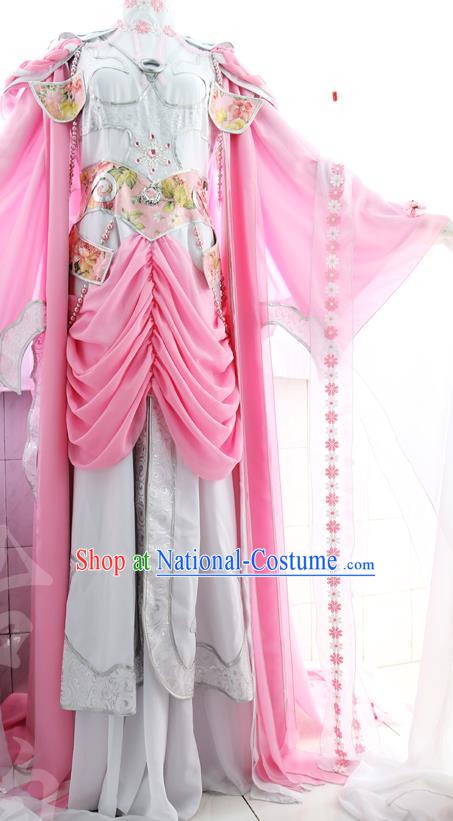 China Ancient Swordswoman Clothing Cosplay Fairy Princess Pink Dress Outfits Traditional Puppet Show Yu Qinghuan Garment Costumes