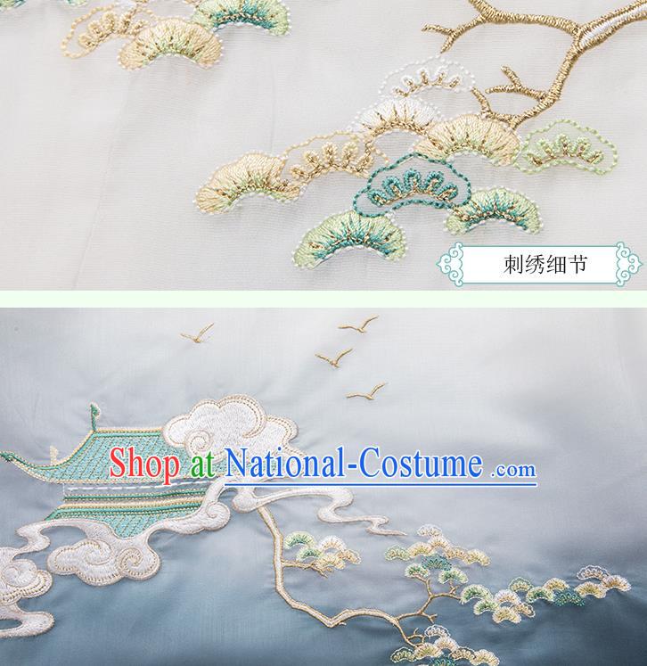 China Ancient Scholar Embroidered Blue Robe Ming Dynasty Prince Garment Costume Traditional Young Childe Historical Clothing