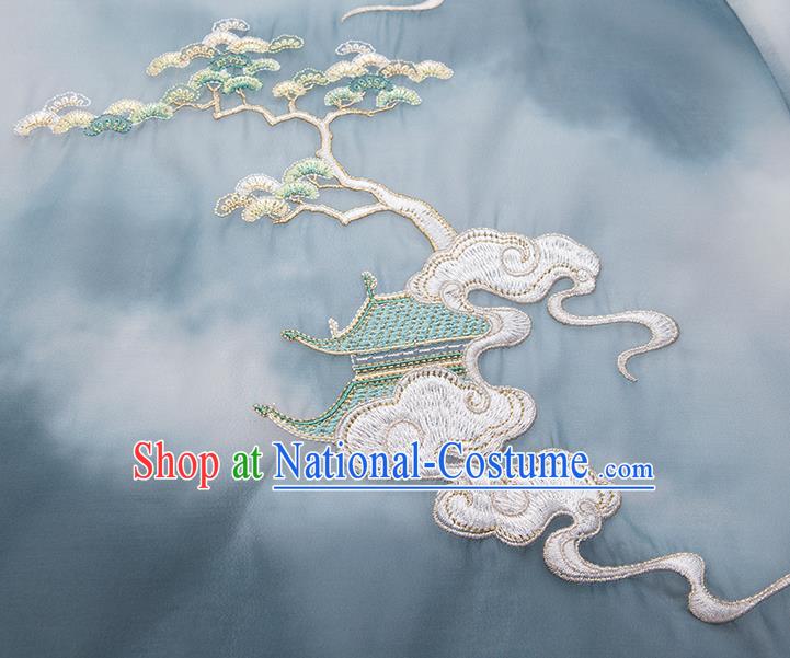 China Ancient Scholar Embroidered Blue Robe Ming Dynasty Prince Garment Costume Traditional Young Childe Historical Clothing