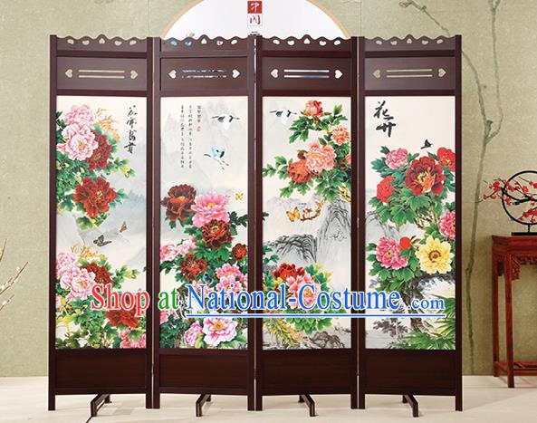 Chinese Hand Painting Screens Home Ornaments Handmade Flowers Birds Folding Screen Craft