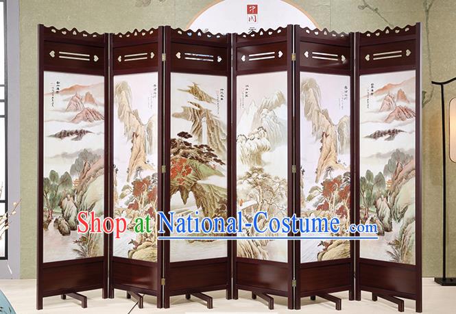 Chinese Wood Carving Craft Handmade Flowers Birds Folding Screen Ink Painting Screens Home Ornaments