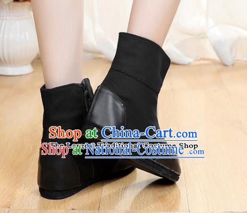 Chinese Traditional Winter Boots Ancient Swordsman Shoes Handmade Black Boots with Wool Inside