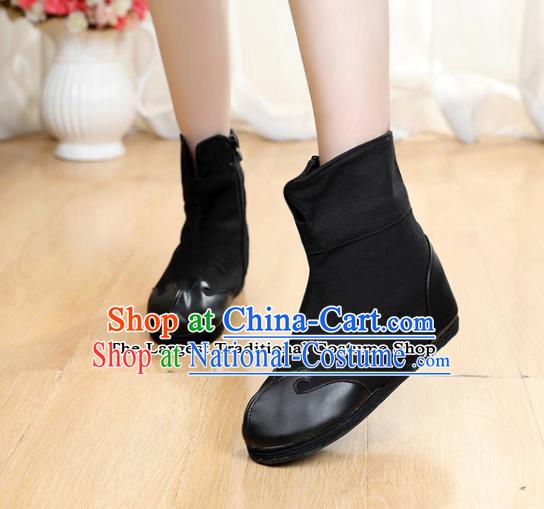 Chinese Handmade Black Boots with Wool Inside Traditional Winter Boots Ancient Swordsman Shoes