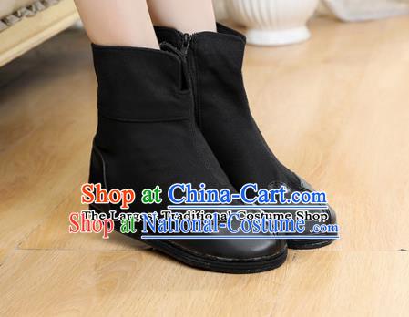 Chinese Traditional Winter Boots Ancient Swordsman Shoes Handmade Black Boots with Wool Inside