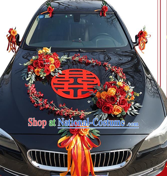 China Traditional Wedding Car Ornaments Wedding Ceremony Car Decorations Love Simulation Rose Flowers Bouquet