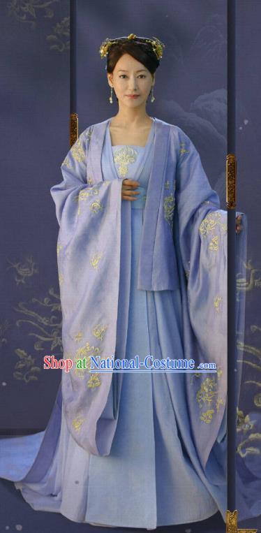 China Ancient Imperial Concubine Blue Hanfu Dress Drama The Rebel Princess Kara Wai Replica Costumes Southern and Northern Dynasties Court Clothing