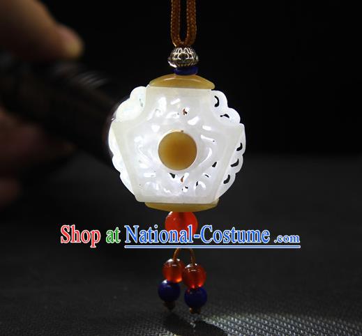 China Handmade Carving Hetian Jade Necklace National Jade Pendant Classical Cheongsam Jewelry Accessories