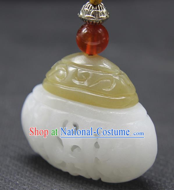 China Classical Cheongsam Jewelry Accessories Handmade Carving Hetian Jade Necklace National Jade Sachet Pendant