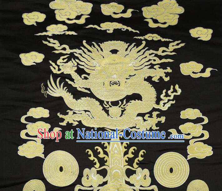 China Royal Large Dragon Pattern Design Brocade Fabric Zang Nationality Silk Fabrics Traditional Black Yunjin Drapery