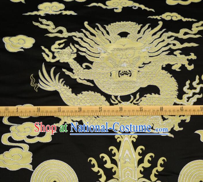 China Royal Large Dragon Pattern Design Brocade Fabric Zang Nationality Silk Fabrics Traditional Black Yunjin Drapery