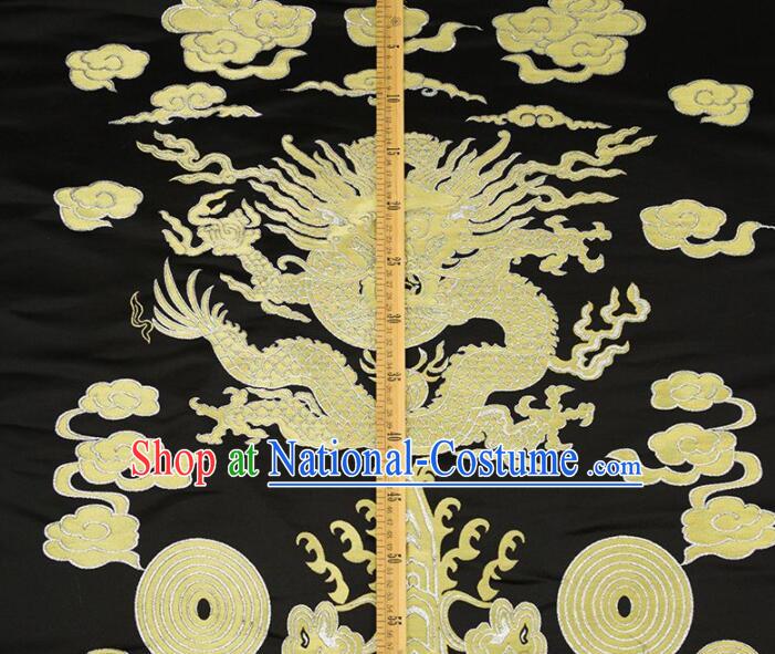 China Royal Large Dragon Pattern Design Brocade Fabric Zang Nationality Silk Fabrics Traditional Black Yunjin Drapery