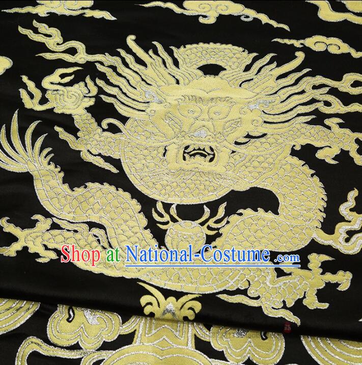 China Royal Large Dragon Pattern Design Brocade Fabric Zang Nationality Silk Fabrics Traditional Black Yunjin Drapery