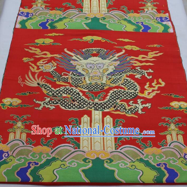 China Zang Nationality Silk Fabrics Traditional Royal Red Yunjin Drapery Classical Large Dragon Pattern Design Brocade Fabric