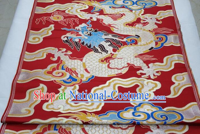 China Classical Large Dragon Pattern Red Brocade Fabric Zang Nationality Design Silk Fabrics Traditional Royal Red Yunjin Drapery