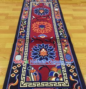 Tibetan Lotus Rug Chinese Handmade Wine Red Rug