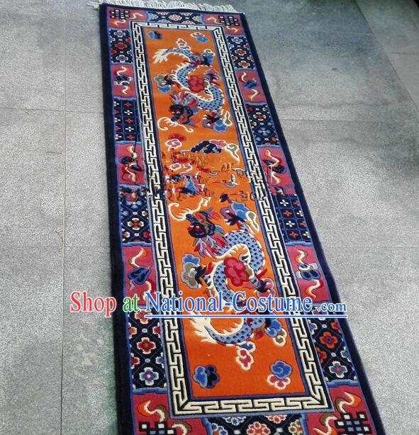 Tibetan Double Dragons Rug Chinese Handmade Orange Rug