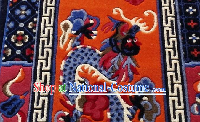 Tibetan Double Dragons Rug Chinese Handmade Orange Rug