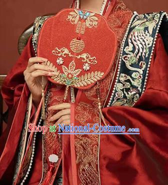 China Ancient Wedding Clothing Traditional Song Dynasty Bride and Groom Garment Costumes and Headdress Complete Set