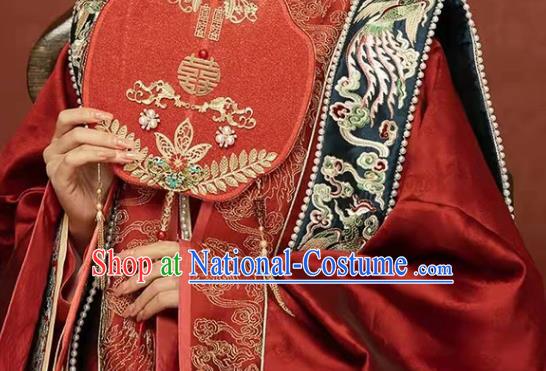 China Ancient Wedding Clothing Traditional Song Dynasty Bride and Groom Garment Costumes and Headdress Complete Set