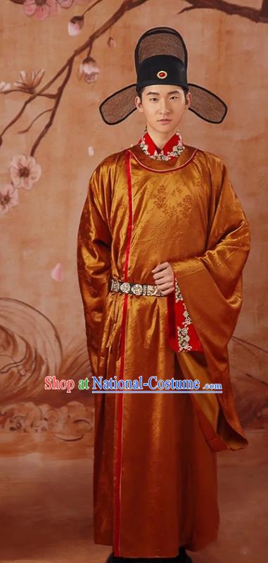 China Traditional Song Dynasty Groom Garment Costumes Ancient Wedding Clothing and Hat Complete Set