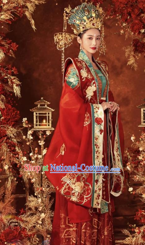 China Traditional Song Dynasty Wedding Garment Costumes Ancient Empress and Emperor Clothing and Headdress