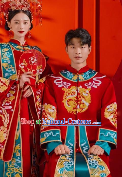 China Traditional Song Dynasty Bride Garment Costumes Ancient Empress Xia Pei Wedding Clothing and Phoenix Coronet