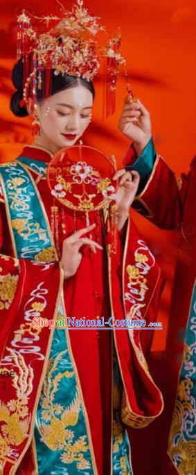 China Traditional Song Dynasty Bride Garment Costumes Ancient Empress Xia Pei Wedding Clothing and Phoenix Coronet