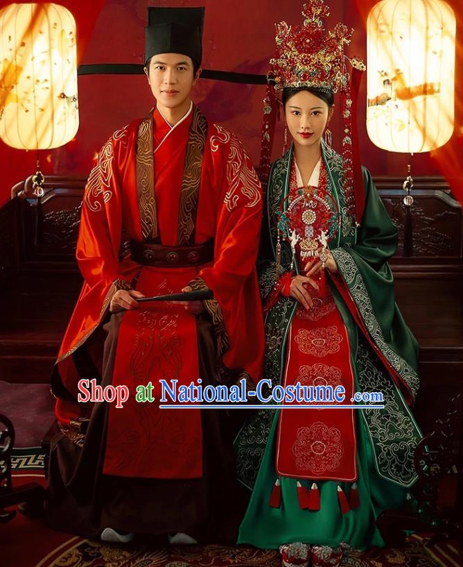 China Ancient Wedding Clothing Traditional Song Dynasty Noble Garment Costumes and Headpieces Complete Set