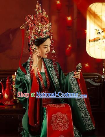 China Ancient Wedding Clothing Traditional Song Dynasty Noble Garment Costumes and Headpieces Complete Set