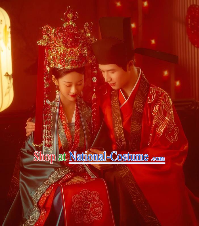 China Ancient Wedding Clothing Traditional Song Dynasty Noble Garment Costumes and Headpieces Complete Set