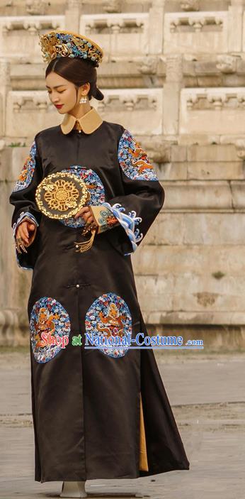 Chinese Qing Dynasty Palace Empress Dress Ancient Imperial Consort Garment Costumes Traditional Clothing and Hat