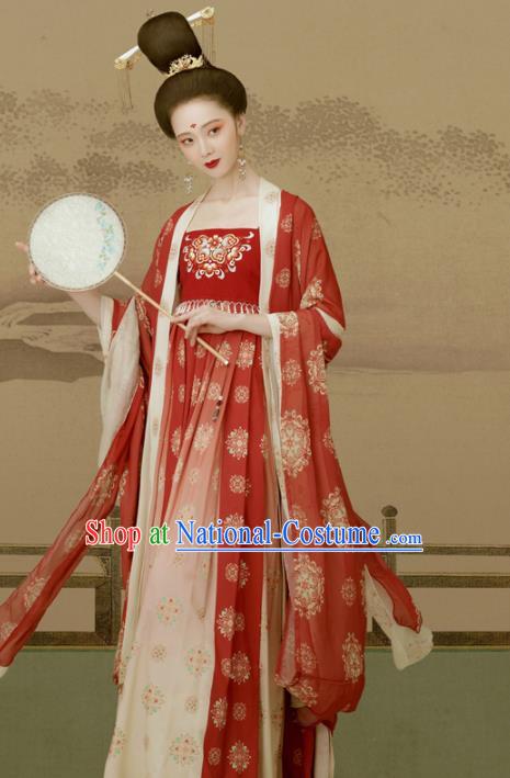 Chinese Ancient Imperial Consort Garment Costumes Traditional Hanfu Clothing Tang Dynasty Lady Red He Zi Dress