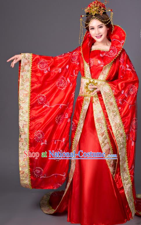 Chinese Tang Dynasty Princess Red Dress Costume Ancient Empress Hanfu Clothing