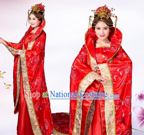 Chinese Tang Dynasty Princess Red Dress Costume Ancient Empress Hanfu Clothing