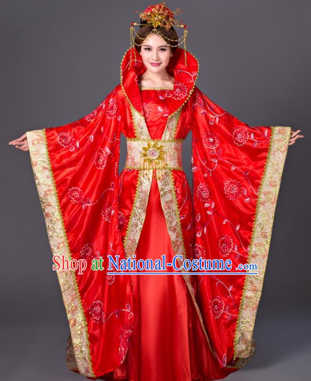 Chinese Tang Dynasty Princess Red Dress Costume Ancient Empress Hanfu Clothing