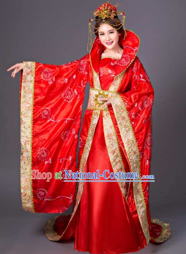 Chinese Tang Dynasty Princess Red Dress Costume Ancient Empress Hanfu Clothing