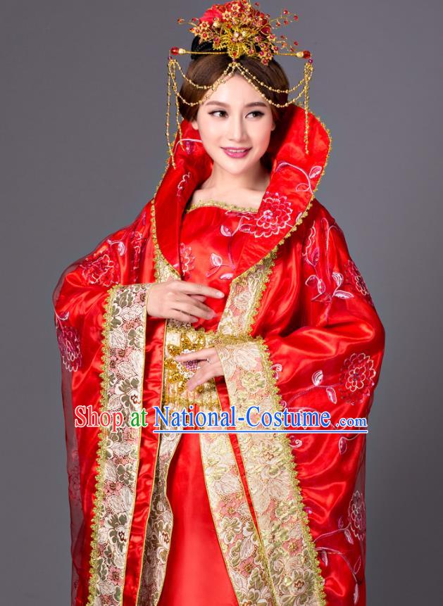 Chinese Tang Dynasty Princess Red Dress Costume Ancient Empress Hanfu Clothing