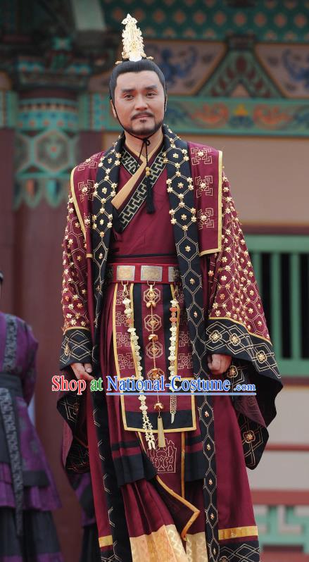 TV Series GyeBaek King Uija Clothing Korean Ancient Lord Garment Costumes Traditional Imperial Robe and Hair Accessories