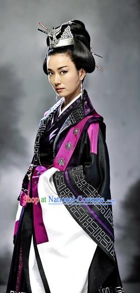 Korean Ancient Queen Garment Costumes Traditional Imperial Empress Dress TV Series GyeBaek Sa Taek-bi Clothing and Headpieces