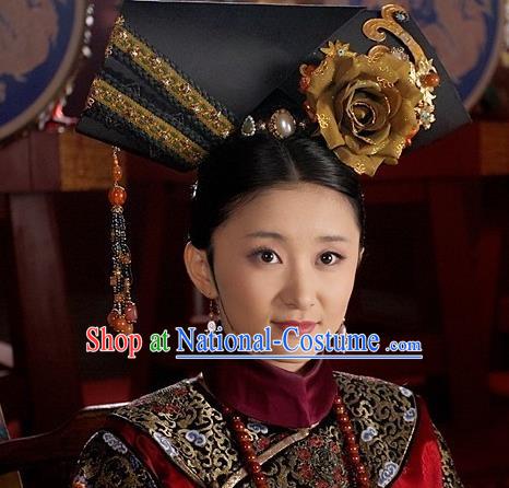 China Traditional Qing Dynasty Court Woman Headdress TV Series Empresses in the Palace Giant Wing Headpiece Ancient Imperial Consort Hair Accessories